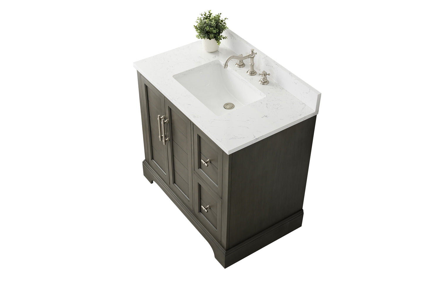 36 Inch Single Sink Bathroom Vanity in Gray with Marble Countertop & Backsplash - Vanity Art VA5036-SG