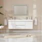 60 Inch LED Lighted Wall Hung Double Sink Bathroom Vanity in White with Resin Top - Vanity Art VA6060DWL