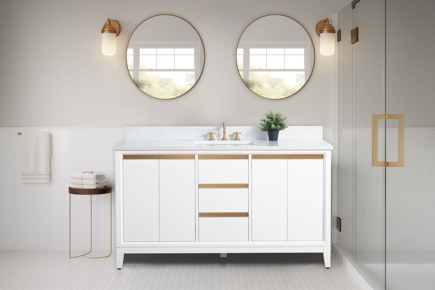 60 Inch Single Sink Bathroom Vanity in White with Marble Countertop - Vanity Art VA8060-SW