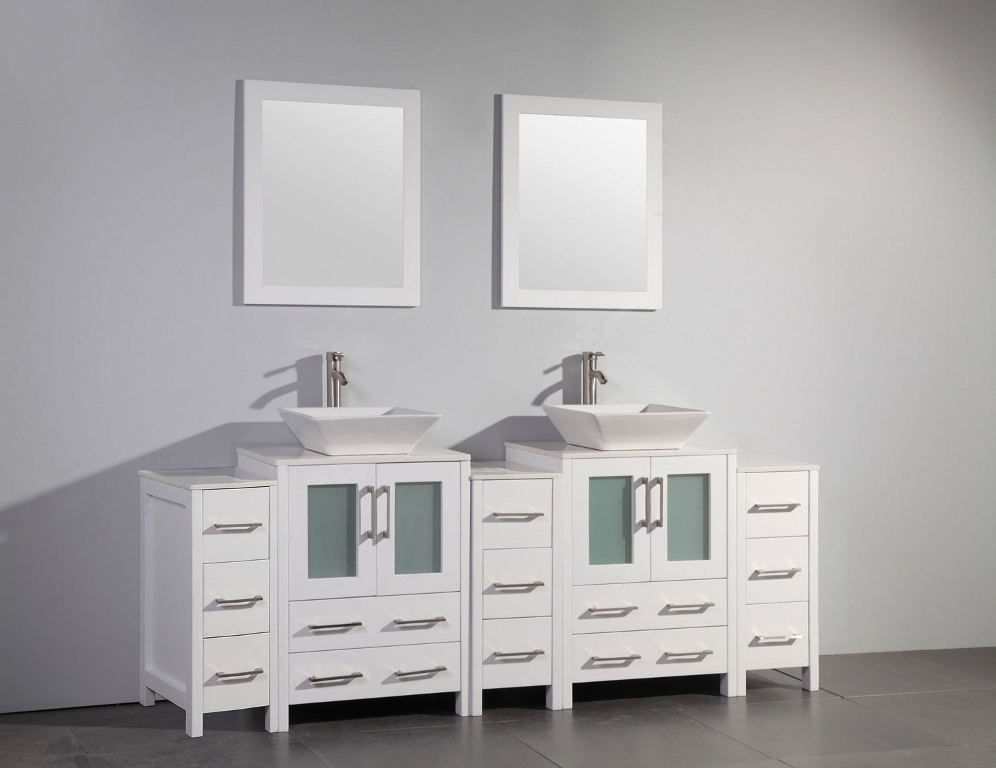 84 Inch Double Sink Bathroom Vanity in White with Marble Countertop - Vanity Art VA3124-84W