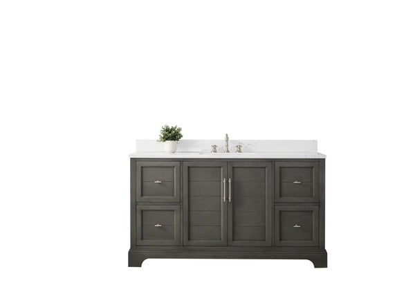 60 Inch Single Sink Bathroom Vanity in Gray with Marble Countertop & Backsplash - Vanity Art VA5060-SSG