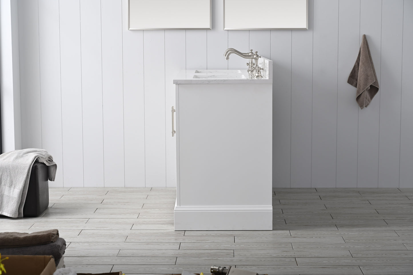 54 Inch Double Sink Bathroom Vanity in White with Marble Countertop & Backsplash - Vanity Art VA5054-W