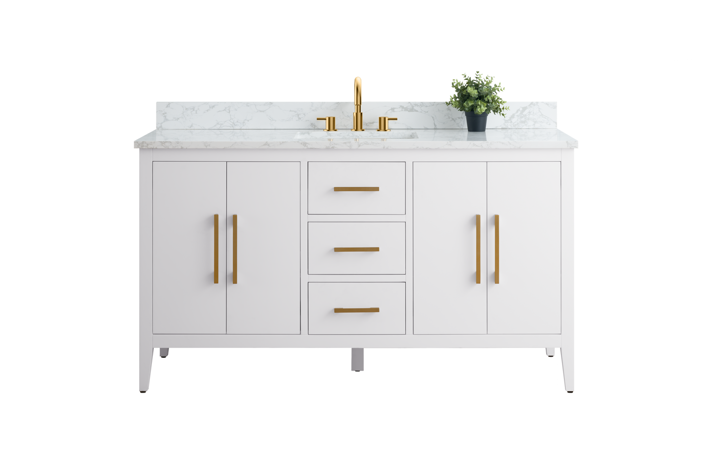 60 Inch Single Sink Bathroom Vanity in White with Marble Countertop - Vanity Art VA9060-SW