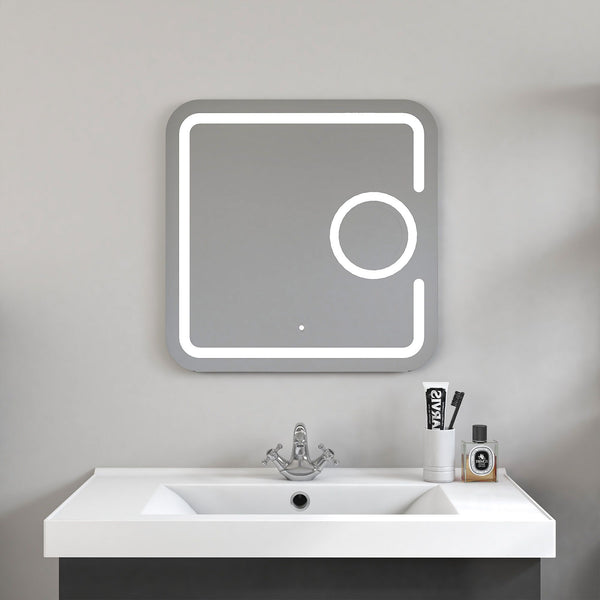 Square 31.5 Inch x 31.5 Inch LED Mirror with Touch Sensor and 3X Magnifier - Vanity Art VA23