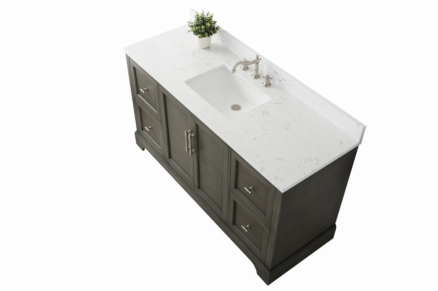 60 Inch Single Sink Bathroom Vanity in Gray with Marble Countertop & Backsplash - Vanity Art VA5060-SSG