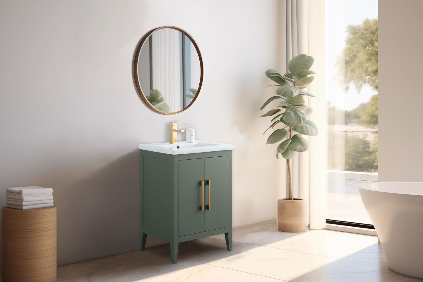 24 Inch Single Sink Bathroom Vanity in Vintage Green with Ceramic Top - Vanity Art VA9024-VG