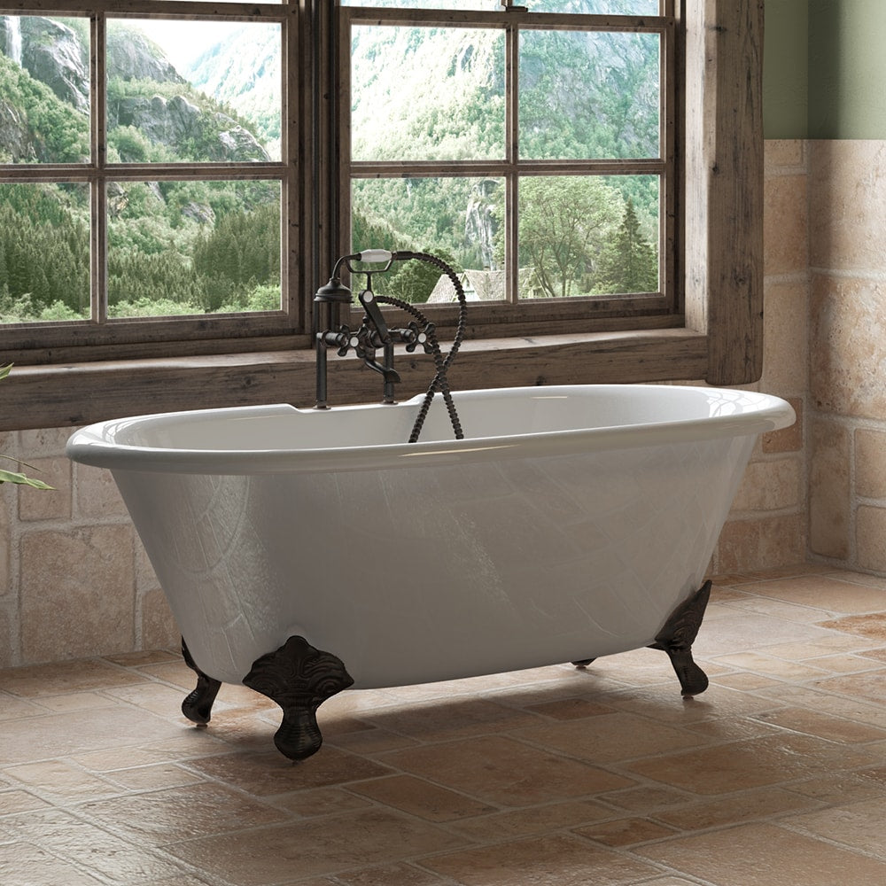 Cast Iron Double Ended Clawfoot Tub 60" X 30" with 7" Deck Mount Faucet Drillings and Oil Rubbed Bronze Feet - DE60-DH-ORB