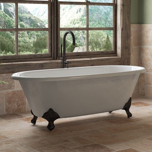 Cast Iron Double Ended Clawfoot Tub 67" X 30" with No Faucet Drillings and Oil Rubbed Bronze Feet - DE-67-NH-ORB