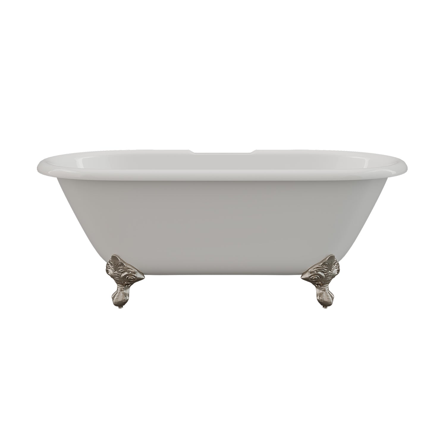 Cast Iron Double Ended Clawfoot Tub 60" X 30" with  7" Deck Mount Faucet Drillings and British Telephone Style Faucet Complete Brushed Nickel Plumbing Package With Six Inch Deck Mount Risers - DE60-463D-6-PKG-BN-7DH