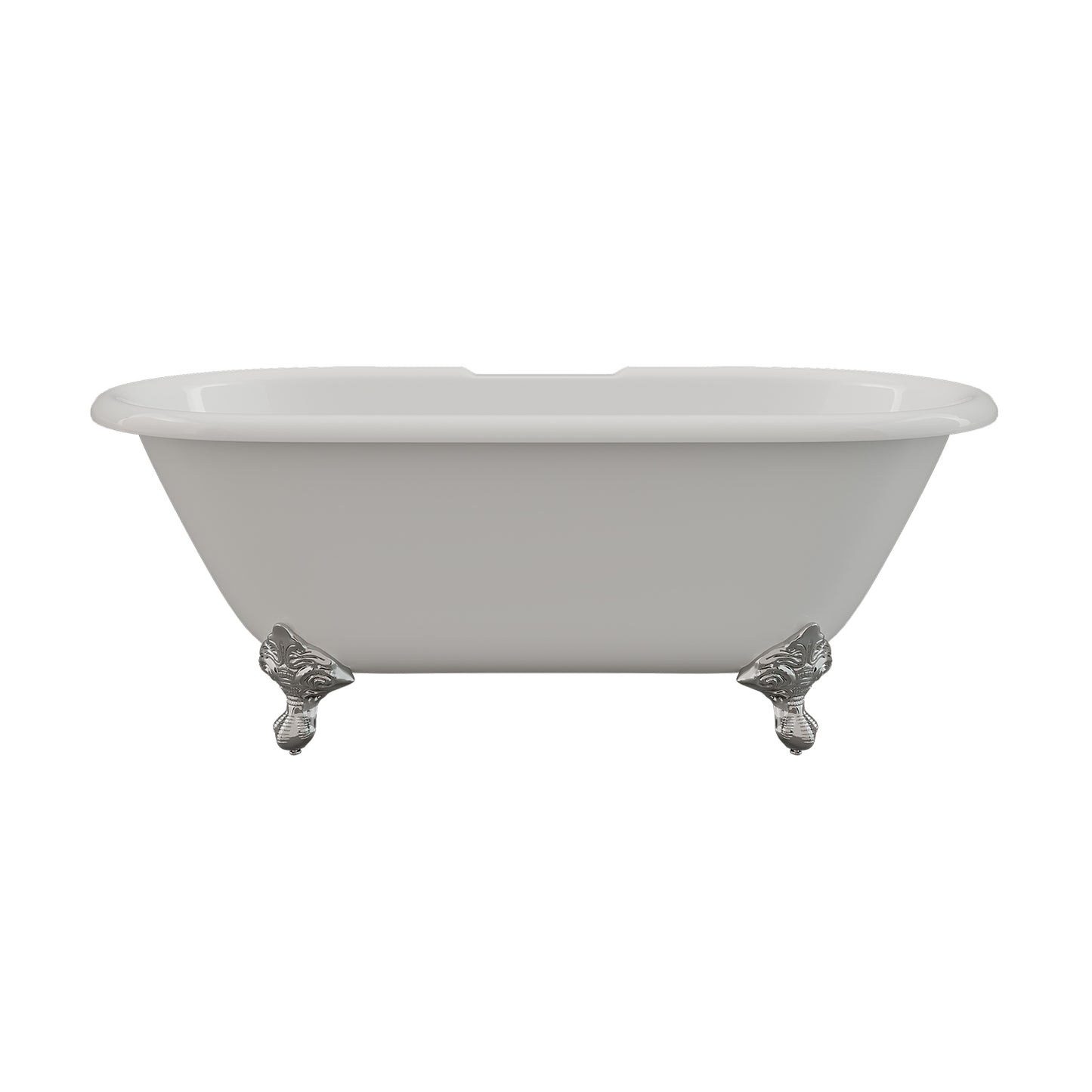 Cast Iron Double Ended Clawfoot Tub 60" X 30" with 7" Deck Mount Faucet Drillings and British Telephone Style Faucet Complete Polished Chrome Plumbing Package With Six Inch Deck Mount Risers - DE60-463D-6-PKG-CP-7DH