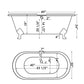 Cast Iron Double Ended Clawfoot Tub 60" X 30" with  7" Deck Mount Faucet Drillings and British Telephone Style Faucet Complete Brushed Nickel Plumbing Package With Six Inch Deck Mount Risers - DE60-463D-6-PKG-BN-7DH