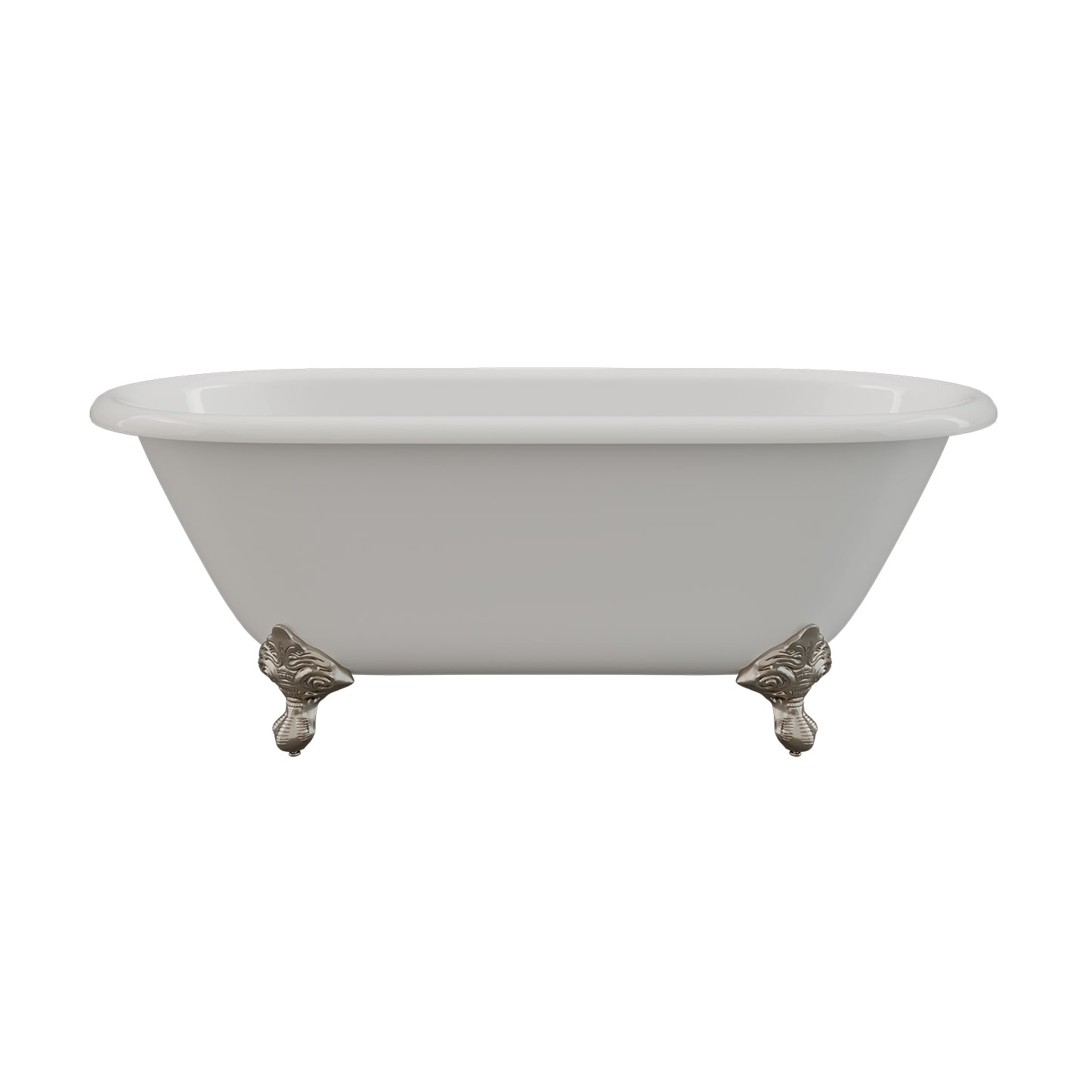 Cast Iron Double Ended Clawfoot Tub 60" X 30" with no Faucet Drillings and Complete Brushed Nickel Free Standing English Telephone Style Faucet with Hand Held Shower Assembly Plumbing Package - DE60-398684-PKG-BN-NH