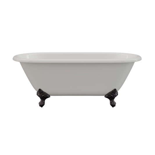 Cast Iron Double Ended Clawfoot Tub 60" X 30" with no Faucet Drillings and Complete Oil Rubbed Bronze Modern Freestanding Tub Filler with Hand Held Shower Assembly Plumbing Package - DE60-150-PKG-ORB-NH