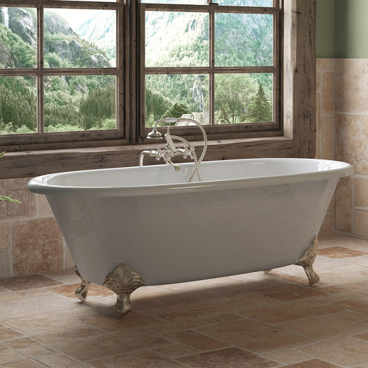 Cast Iron Double Ended Clawfoot Tub 67" X 30" with No Faucet Drillings  and Complete Polished Chrome Plumbing Package - DE67-398463-PKG-CP-NH