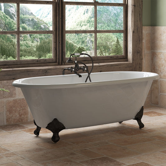 Cast Iron Double Ended Clawfoot Tub 67" X 30" with No Faucet Drillings  and Complete Oil Rubbed Bronze Plumbing Package - DE67-398463-PKG-ORB-NH