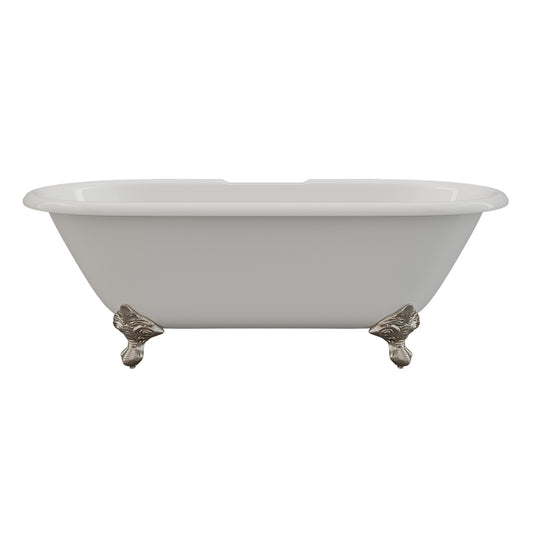 Cast Iron Double Ended Clawfoot Tub 67" X 30" with  7" Deck Mount Faucet Drillings and Complete Brushed Nickel Plumbing Package With Six Inch Deck Mount Risers - DE67-463D-6-PKG-BN-7DH