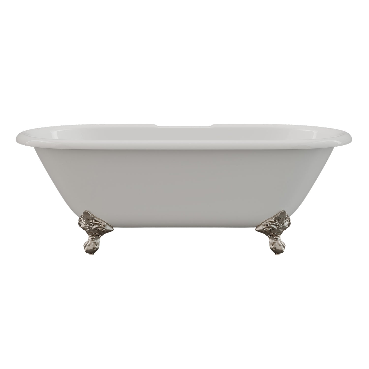 Cast Iron Double Ended Clawfoot Tub 67" X 30" with  7" Deck Mount Faucet Drillings and English Telephone Style Faucet Complete Brushed Nickel Plumbing Package - DE67-684D-PKG-BN-7DH