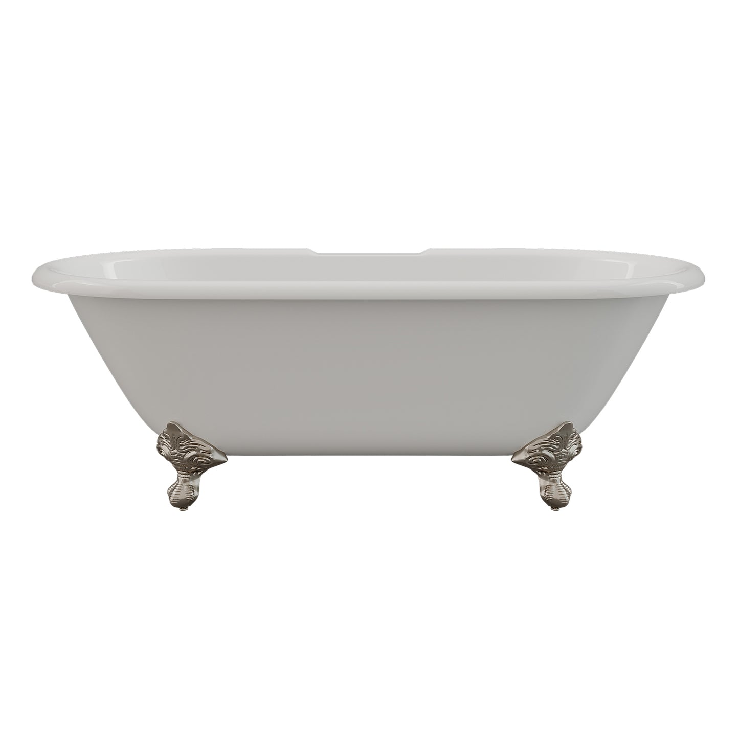 Cast Iron Double Ended Clawfoot Tub 67" X 30" with 7" Deck Mount Faucet Drillings and Brushed Nickel Feet - DE-67-DH-BN