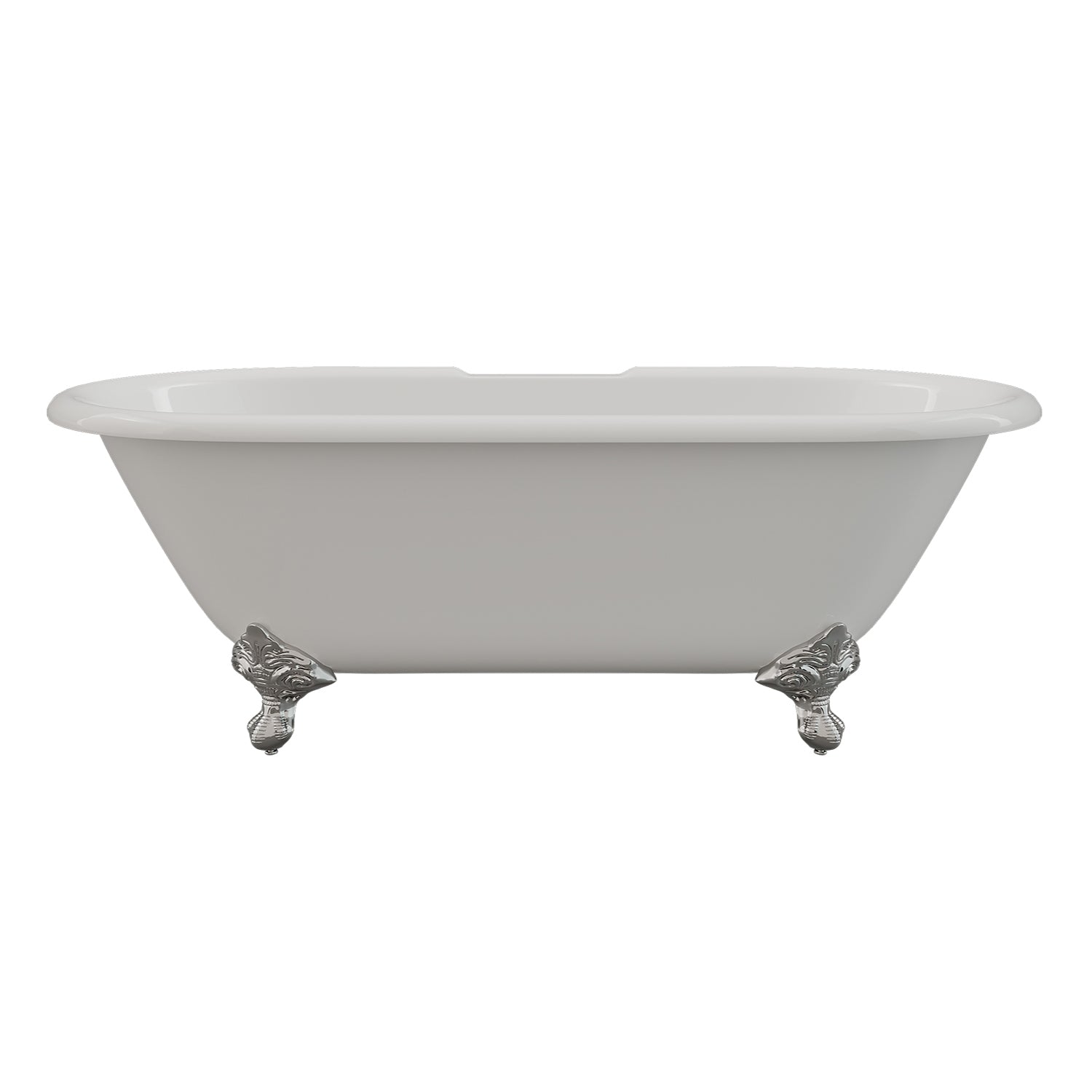 Cast Iron Double Ended Clawfoot Tub 67" X 30" with 7" Deck Mount Faucet Drillings and Polished Chrome Feet - DE-67-DH-CP