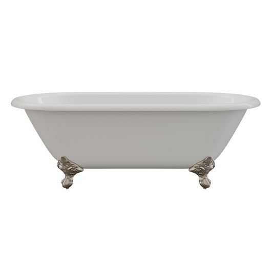 Cast Iron Double Ended Clawfoot Tub 67" X 30" with No Faucet Drillings and Complete Brushed Nickel Plumbing Package - DE67-398463-PKG-BN-NH