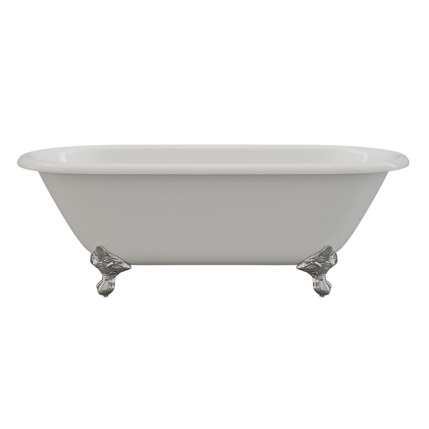 Cast Iron Double Ended Clawfoot Tub 67" X 30" with no Faucet Drillings and Complete Polished Chrome Modern Freestanding Tub Filler with Hand Held Shower Assembly Plumbing Package - DE67-150-PKG-CP-NH