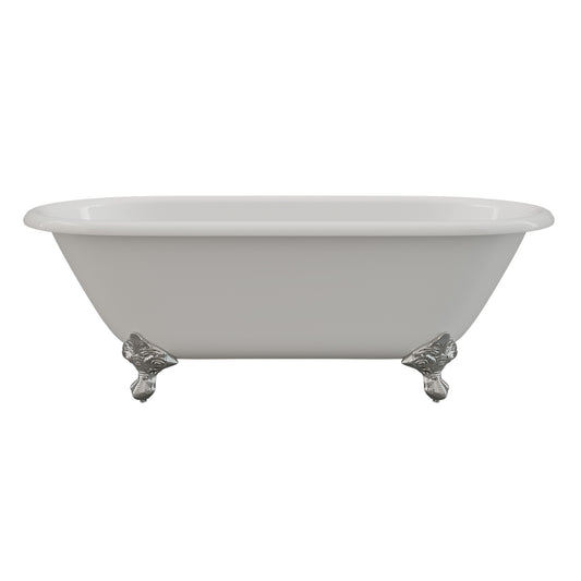 Cast Iron Double Ended Clawfoot Tub 67" X 30" with No Faucet Drillings  and Complete Polished Chrome Plumbing Package - DE67-398463-PKG-CP-NH