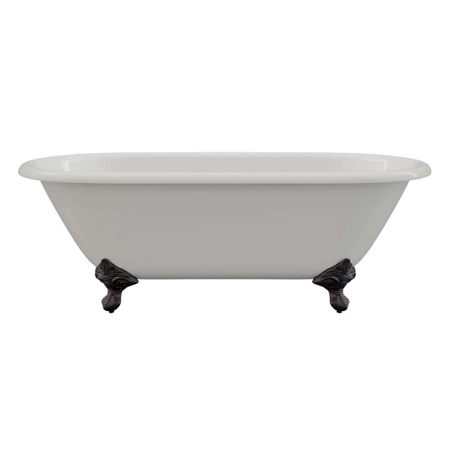 Cast Iron Double Ended Clawfoot Tub 67" X 30" with no Faucet Drillings and Complete Oil Rubbed Bronze Modern Freestanding Tub Filler with Hand Held Shower Assembly Plumbing Package - DE67-150-PKG-ORB-NH