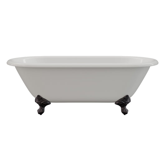 Cast Iron Double Ended Clawfoot Tub 67" X 30" with no Faucet Drillings and Complete Oil Rubbed Bronze Modern Freestanding Tub Filler with Hand Held Shower Assembly Plumbing Package - DE67-150-PKG-ORB-NH