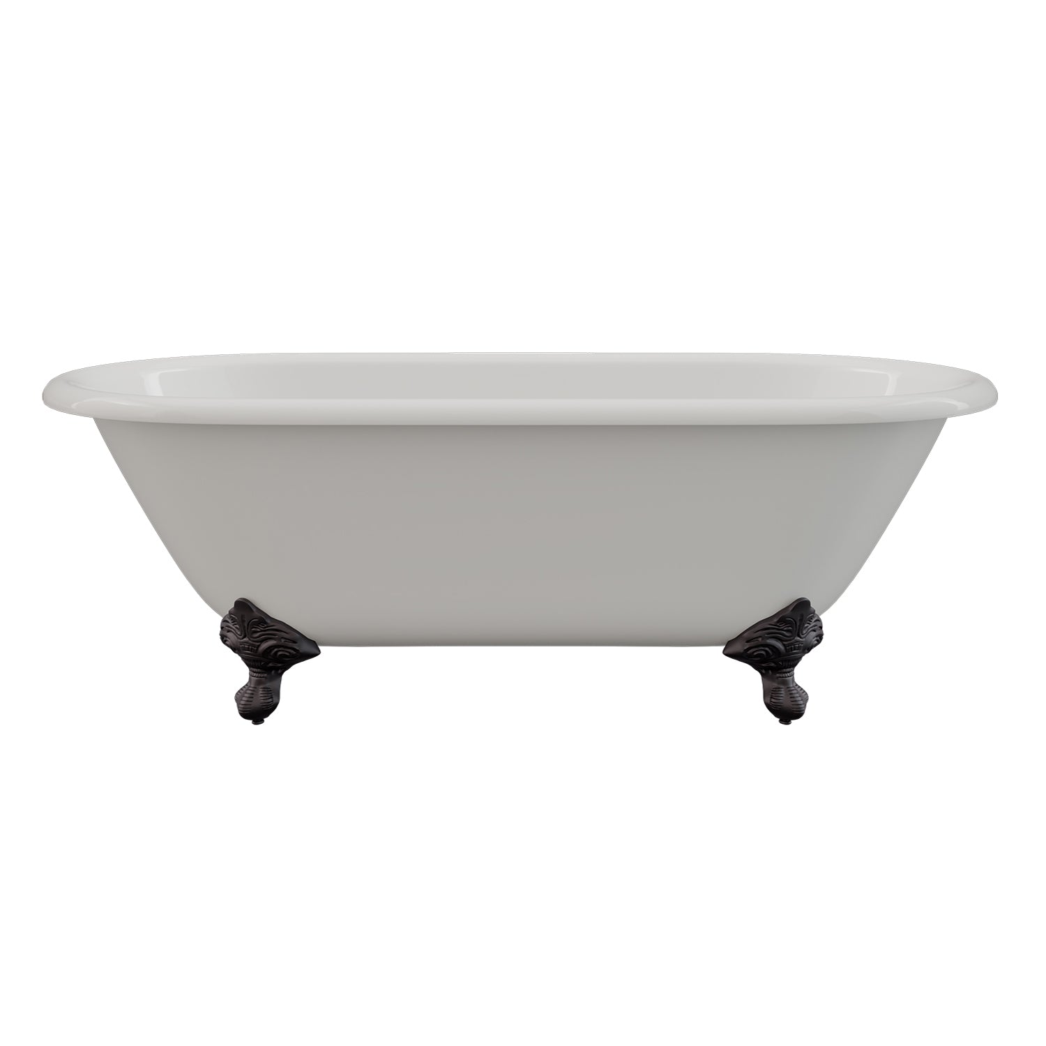 Cast Iron Double Ended Clawfoot Tub 67" X 30" with no Faucet Drillings and Complete Oil Rubbed Bronze Free Standing English Telephone Style Faucet with Hand Held Shower Assembly Plumbing Package - DE67-398684-PKG-ORB-NH