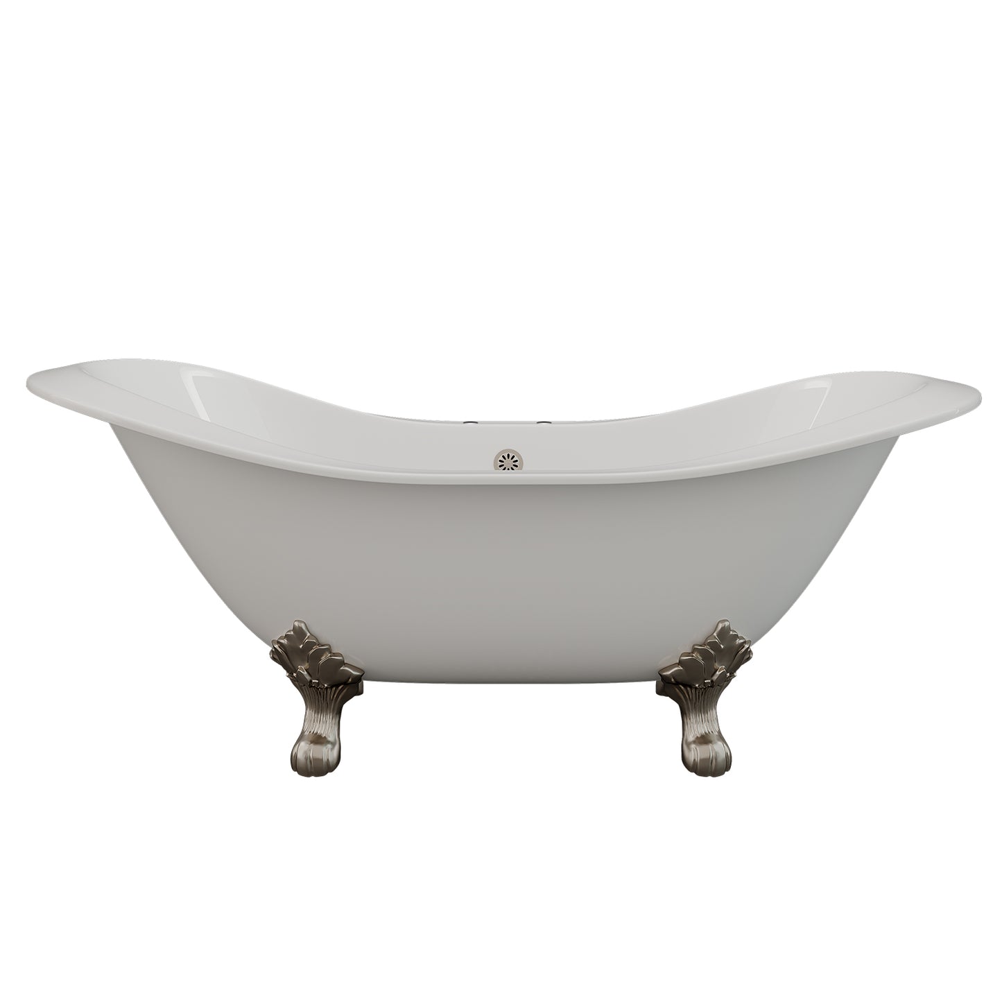 Cast Iron Double Ended Slipper Tub 71" X 30" with 7" Deck Mount Faucet Drillings and English Telephone Style Faucet Complete Brushed Nickel Plumbing Package - DES-684D-PKG-BN-7DH