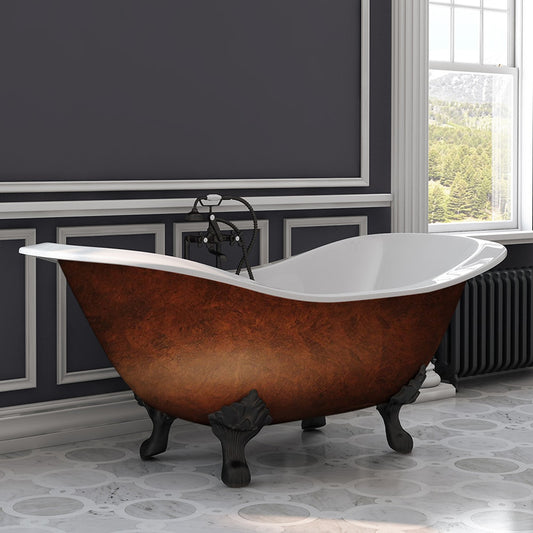 Cast Iron Double Ended Slipper Tub 71" X 30" with 7" Deck Mount Faucet Drillings and Oil Rubbed Bronze Feet - DES-DH-ORB-CB