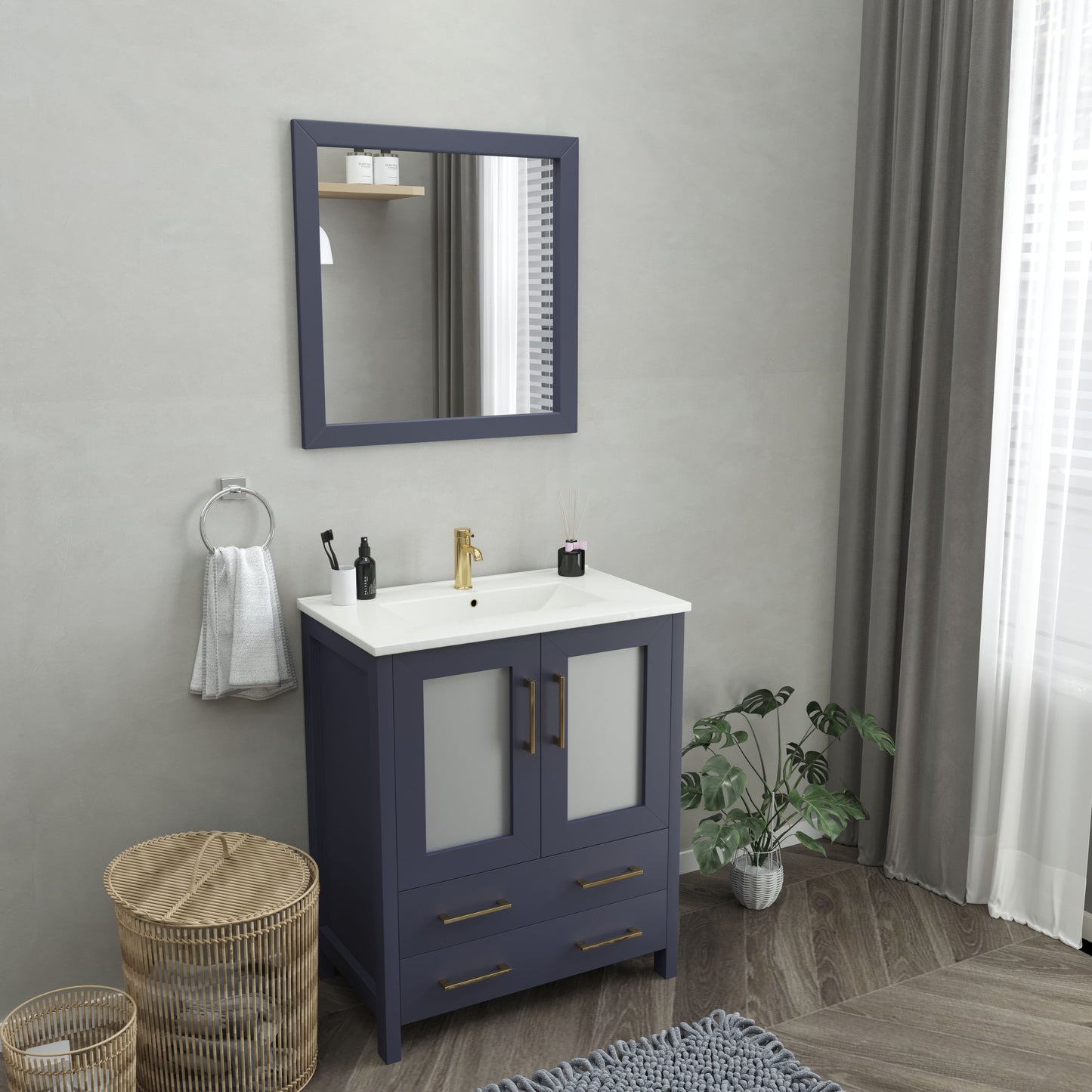 30 Inch Single Sink Bathroom Vanity in Blue with Ceramic Countertop - Vanity Art VA3030B