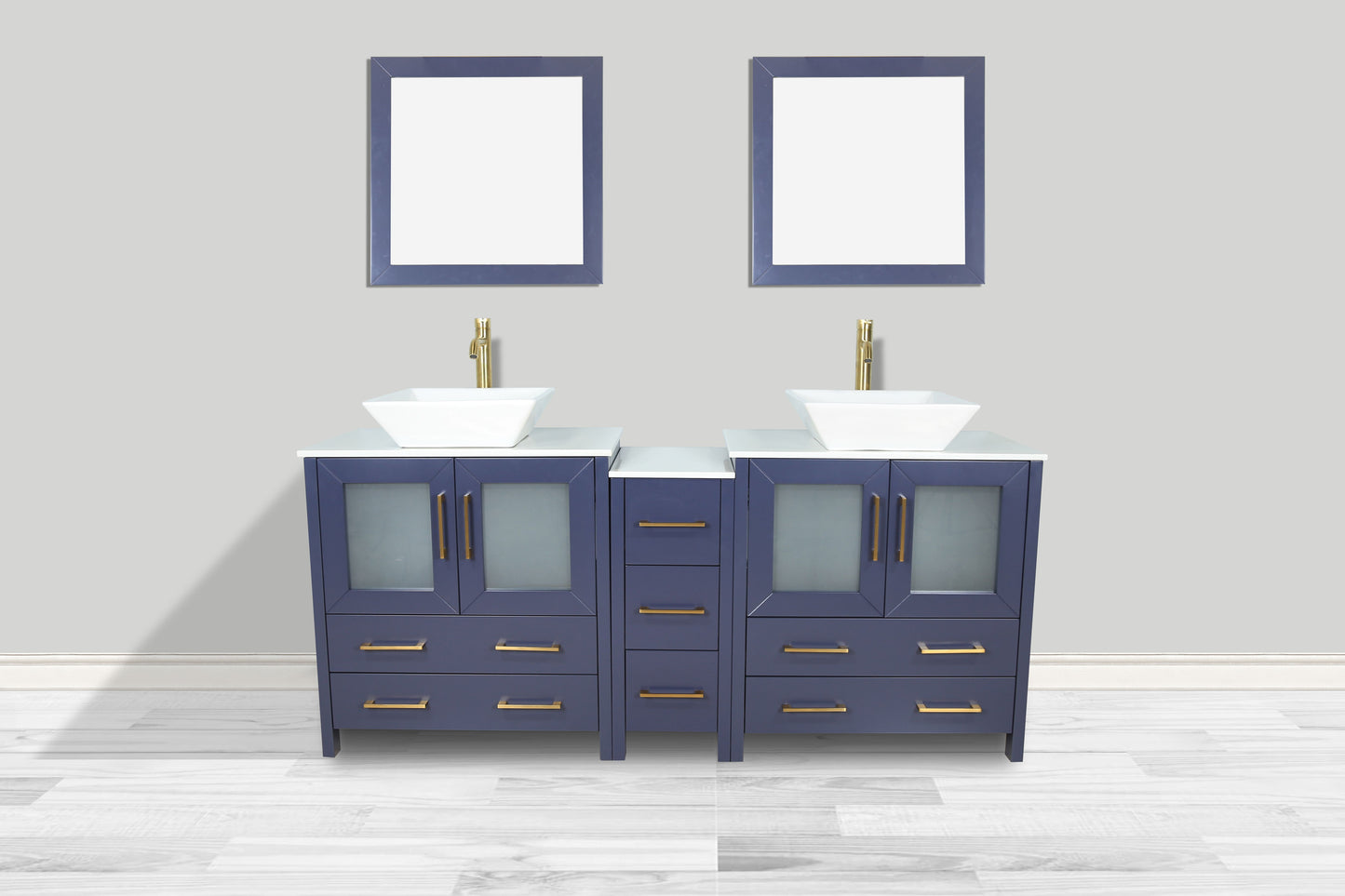 72 Inch Double Sink Bathroom Vanity in Blue with Marble Countertop - Vanity Art VA3130-72B