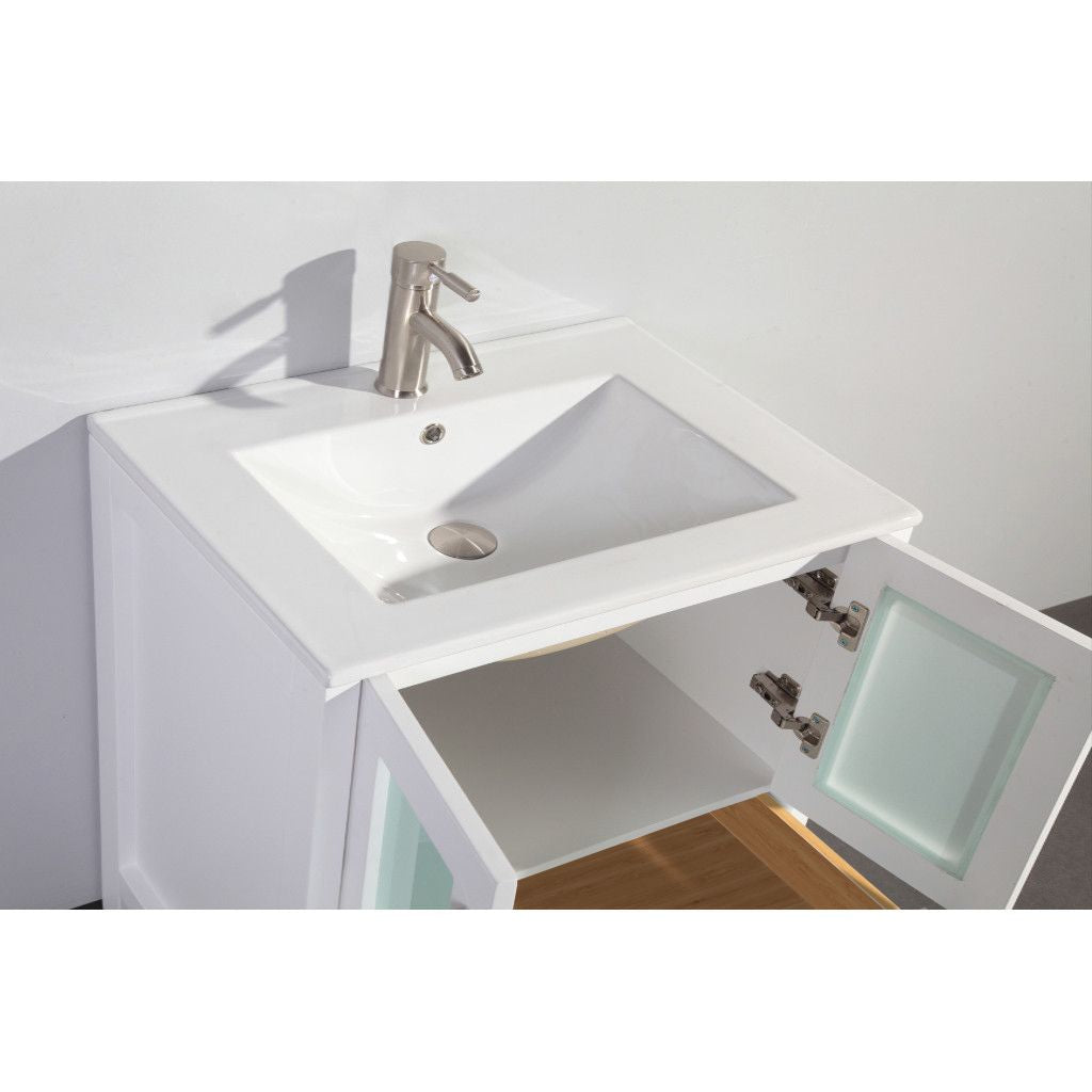 54 Inch Single Sink Bathroom Vanity in White with Ceramic Countertop - Vanity Art VA3030-54W