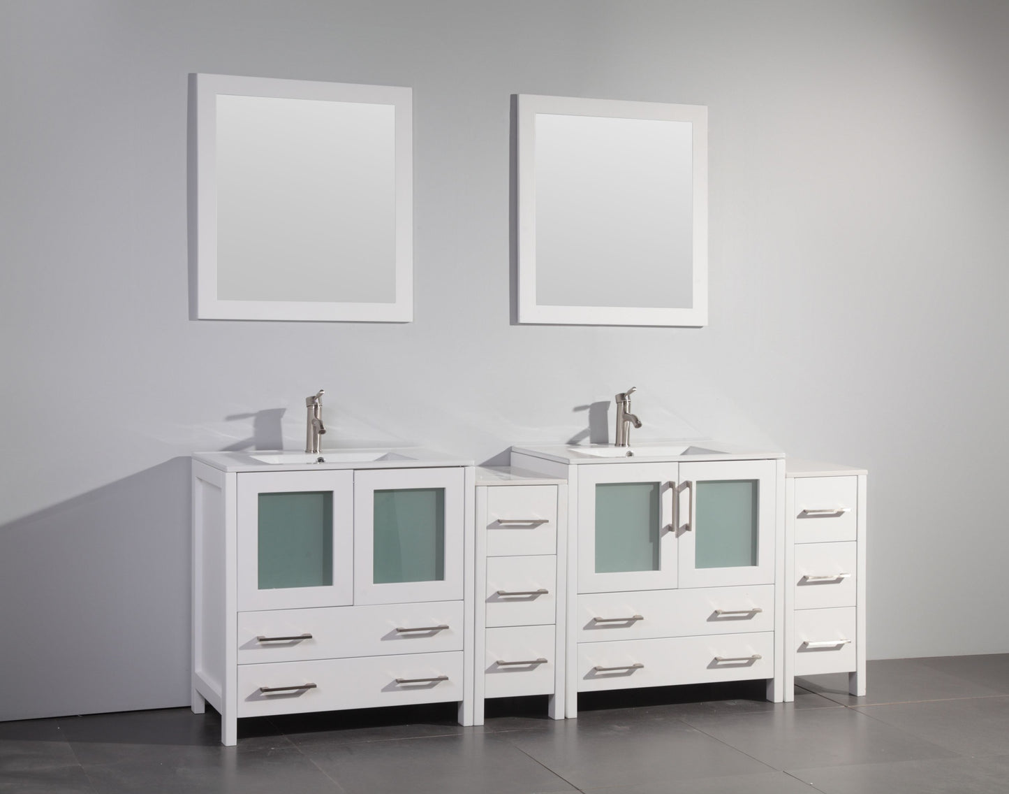 84 Inch Double Sink Bathroom Vanity in White with Ceramic Countertop - Vanity Art VA3030-84W