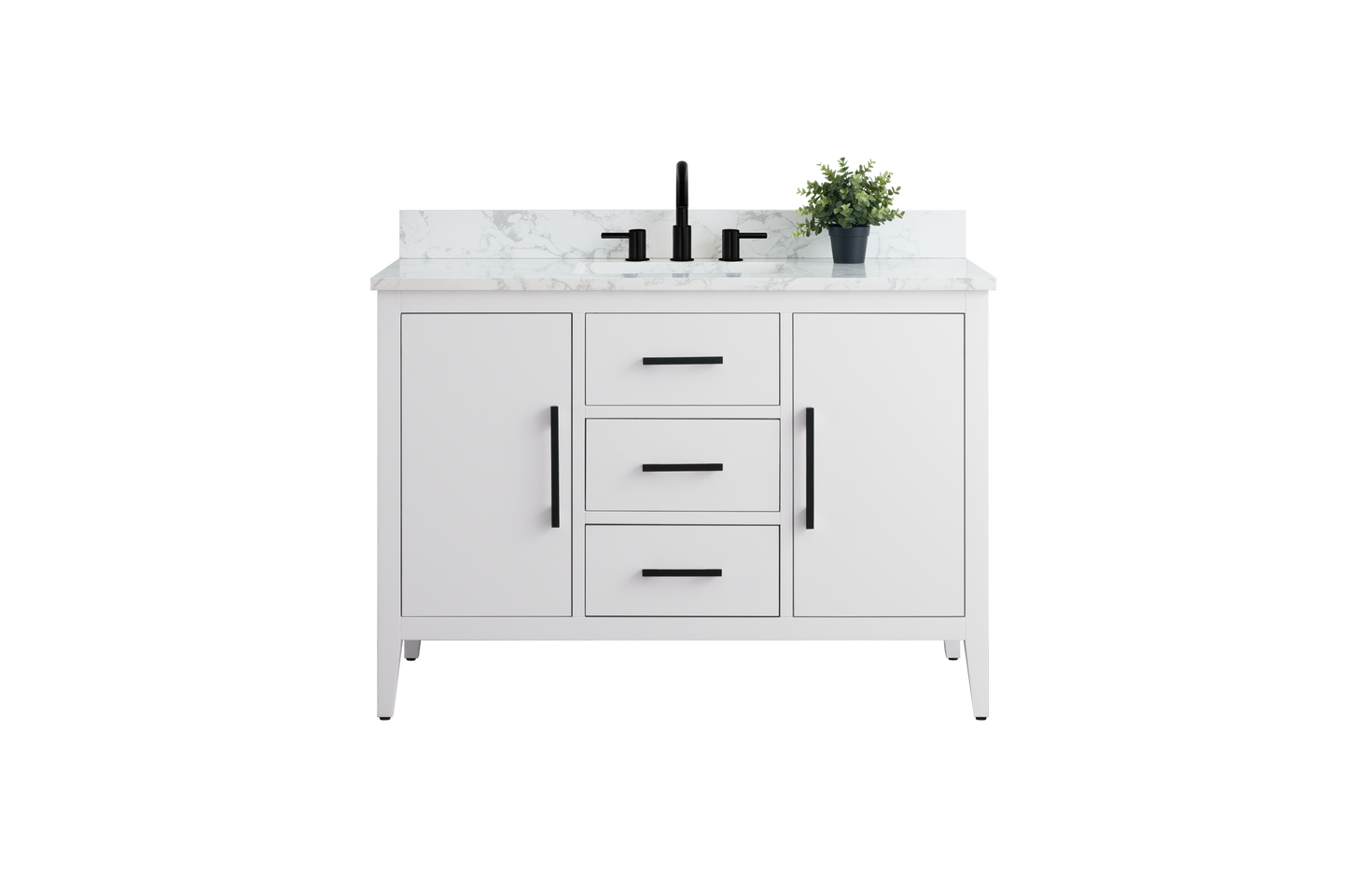 48 Inch Single Sink Bathroom Vanity in White with Marble Countertop - Vanity Art VA9048-W