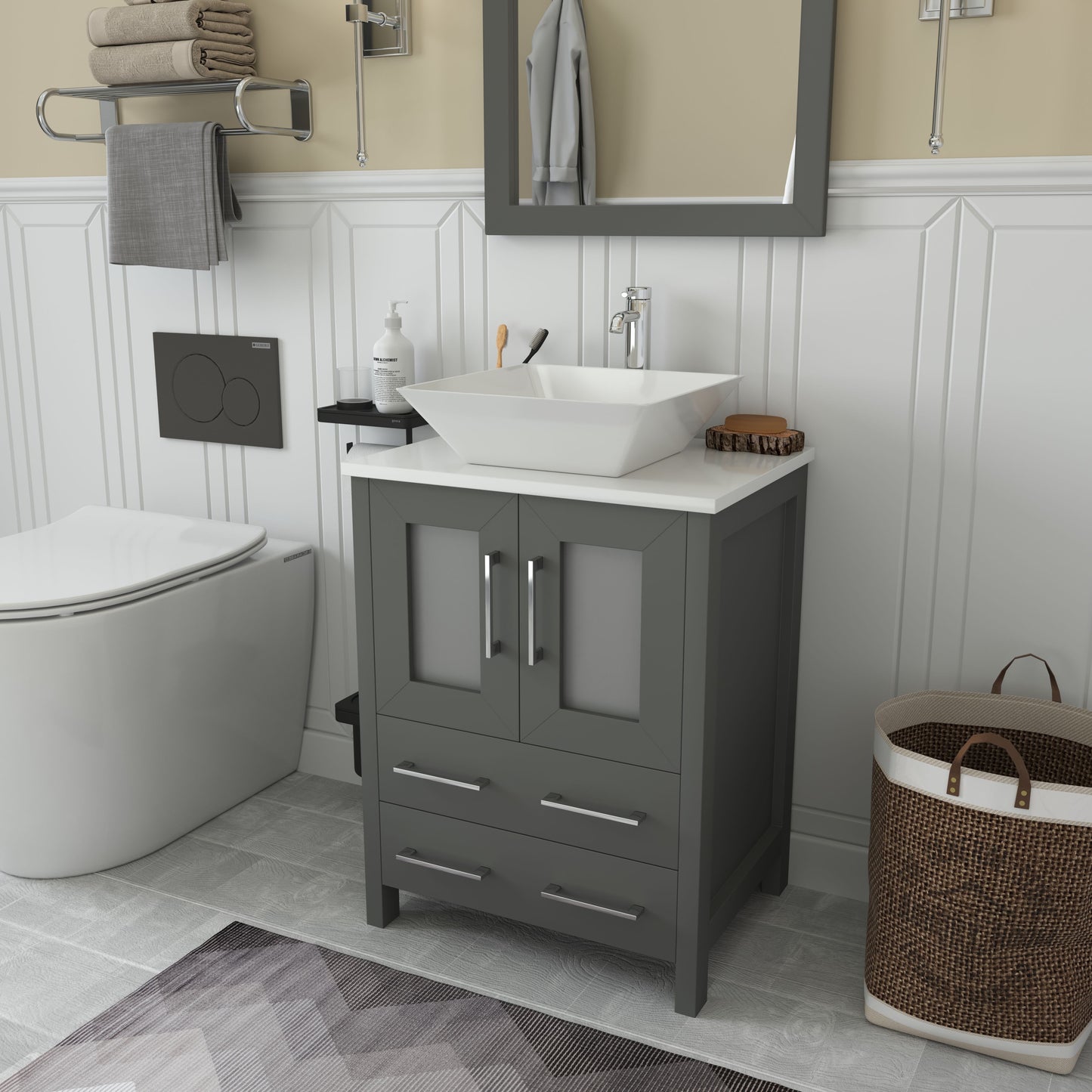 24 Inch Single Sink Bathroom Vanity in Gray with Marble Countertop - Vanity Art VA3124G