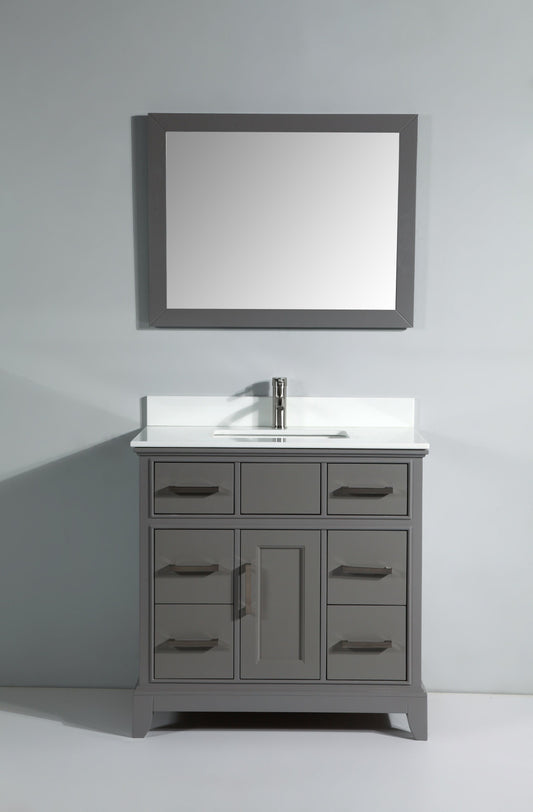 36 Inch Single Sink Bathroom Vanity in Gray with White Marble Countertop - Vanity Art VA1036G