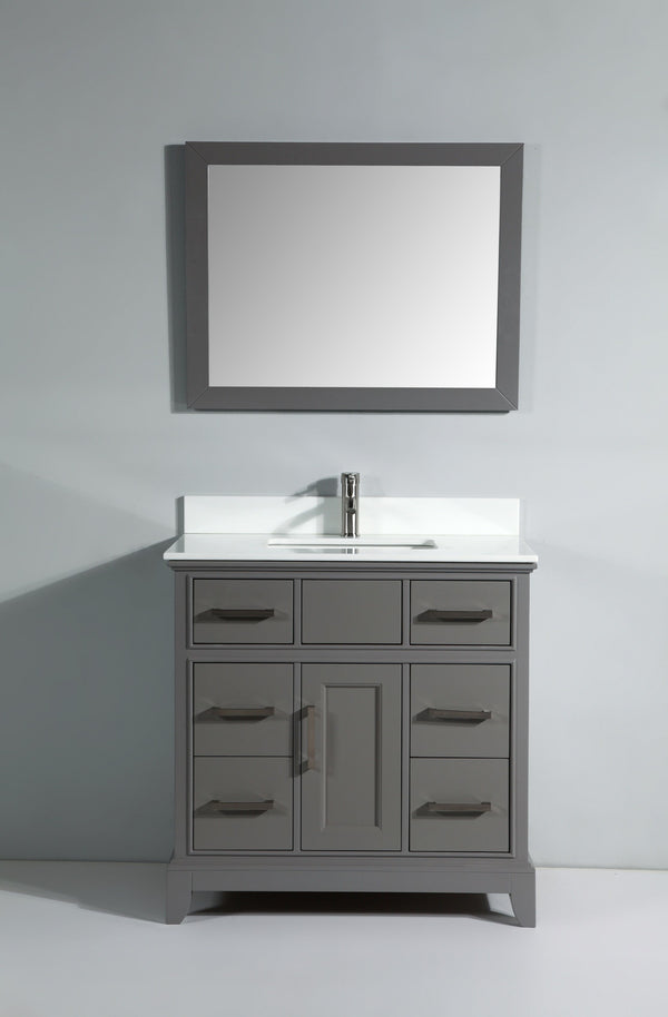 36 Inch Single Sink Bathroom Vanity in Gray with White Marble Countertop - Vanity Art VA1036G