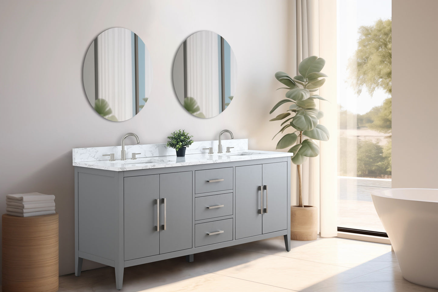 72 Inch Double Sink Bathroom Vanity in Cashmere Gray with Marble Countertop - Vanity Art VA9072-DG