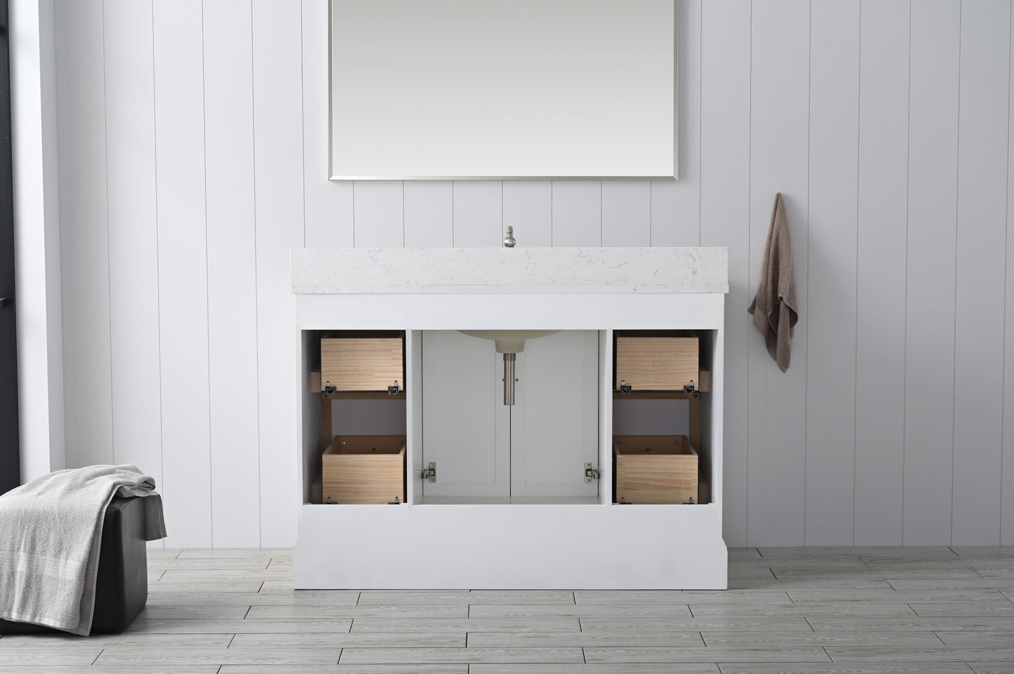 48 Inch Single Sink Bathroom Vanity in White with Marble Countertop & Backsplash - Vanity Art VA5048-W