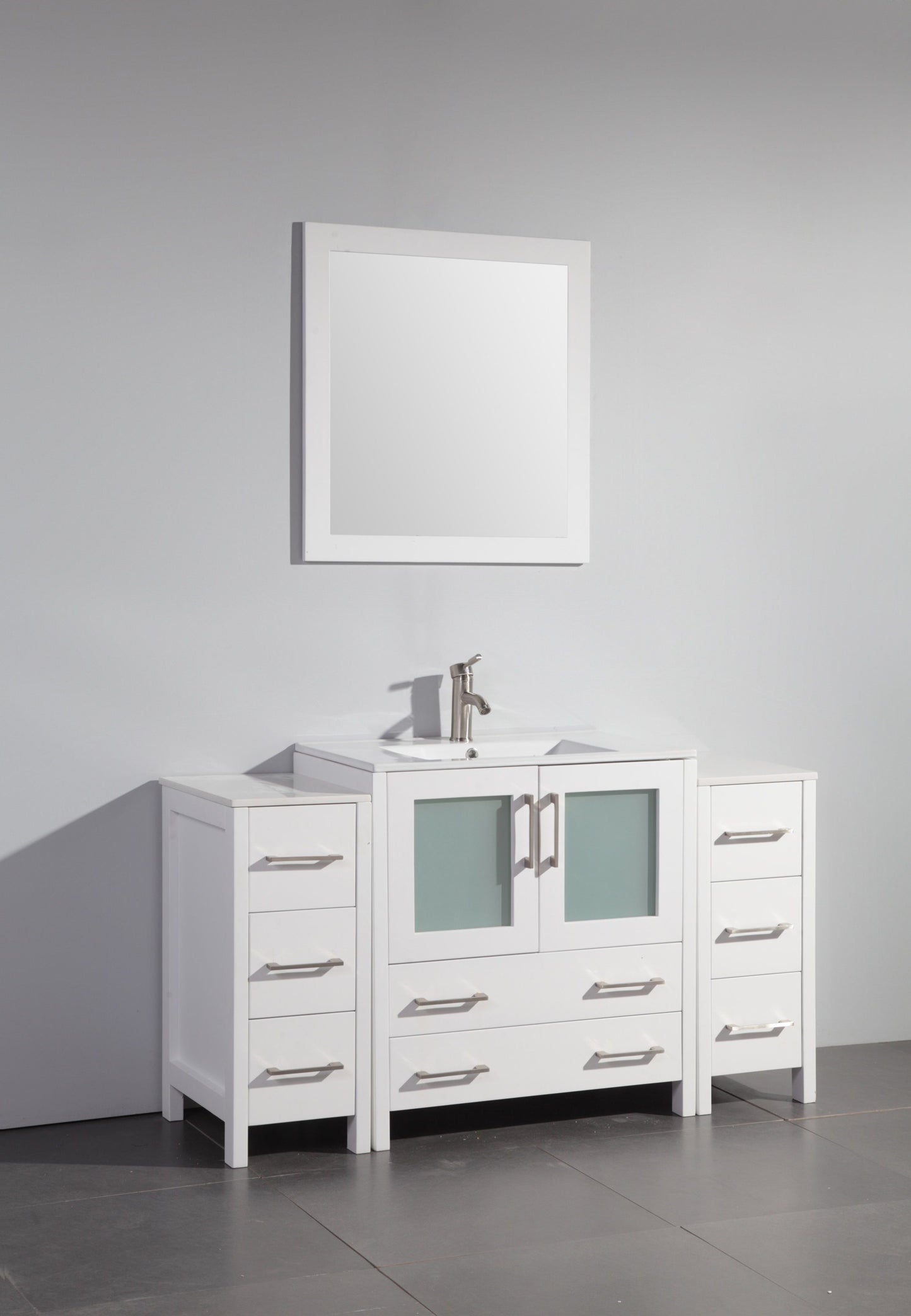 54 Inch Single Sink Bathroom Vanity in White with Ceramic Countertop - Vanity Art VA3030-54W