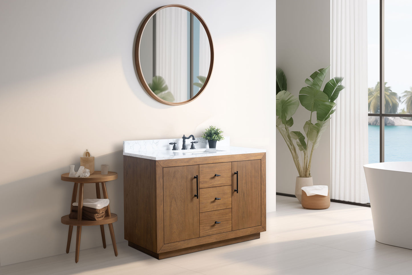 48 Inch Single Sink Bathroom Vanity in Tan with Marble Countertop - Vanity Art VA7048-T-ET