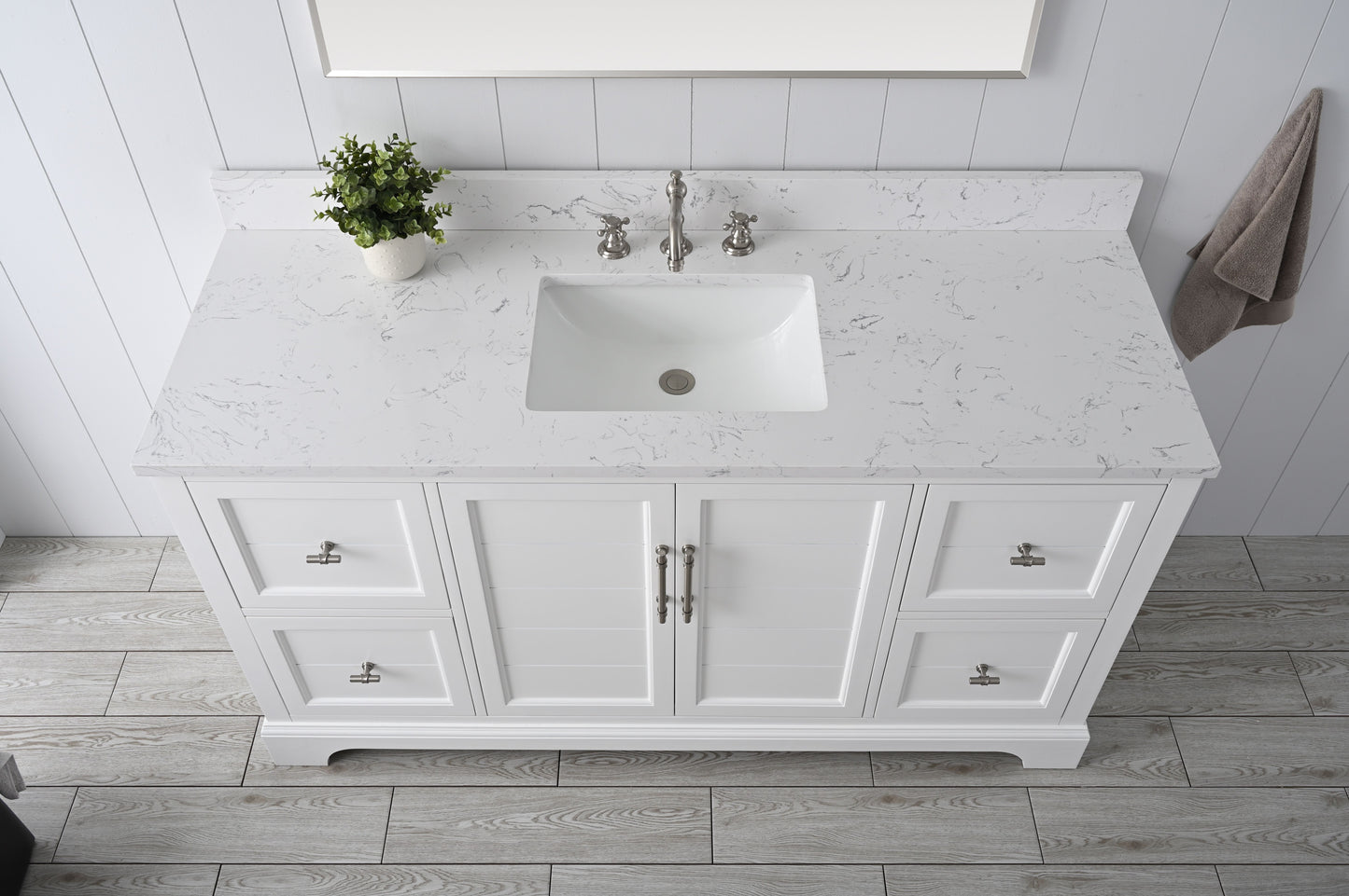 60 Inch Single Sink Bathroom Vanity in White with Marble Countertop & Backsplash - Vanity Art VA5060-SW