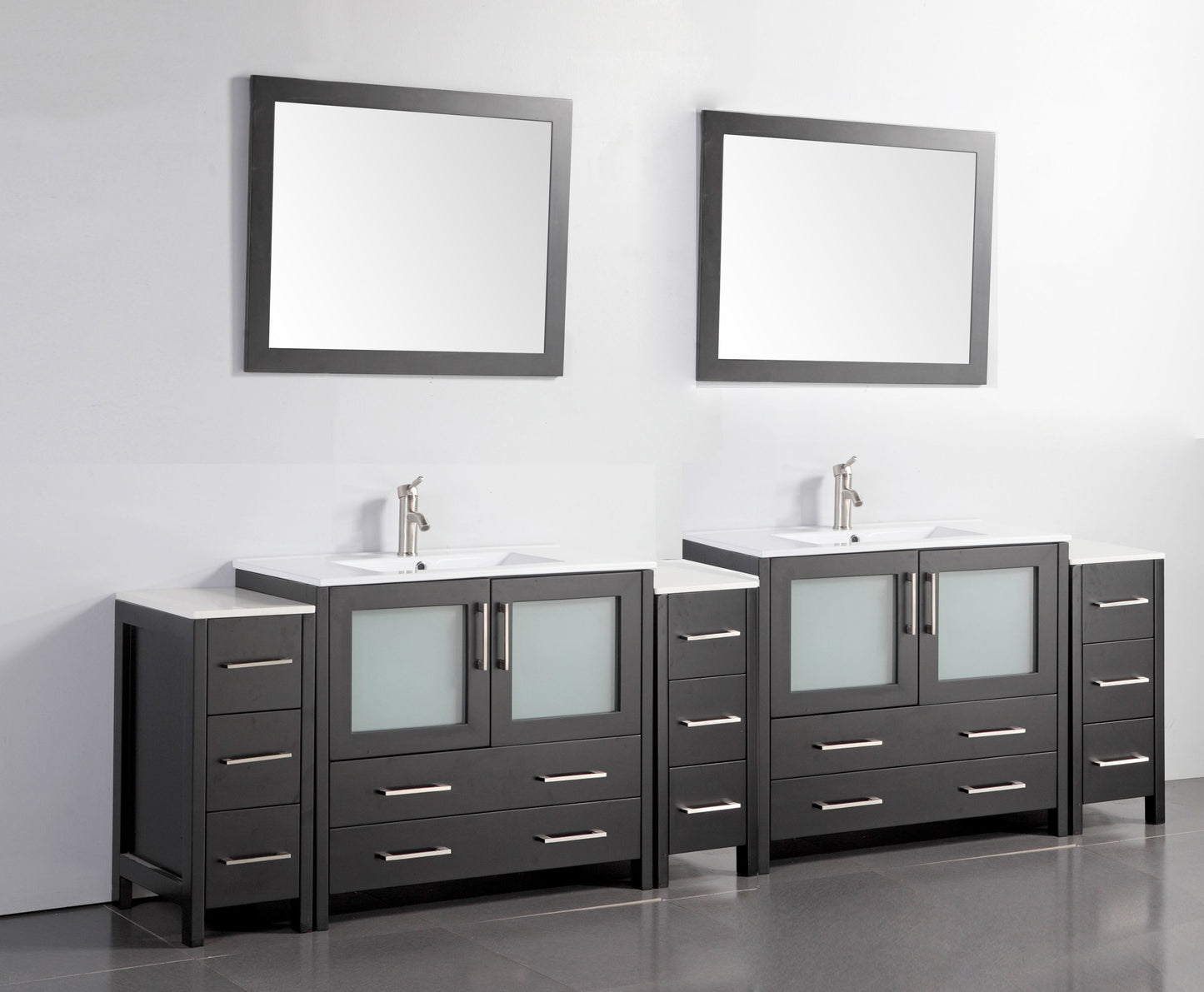 108 Inch Double Sink Bathroom Vanity in Espresso with Ceramic Countertop - Vanity Art VA3036-108E