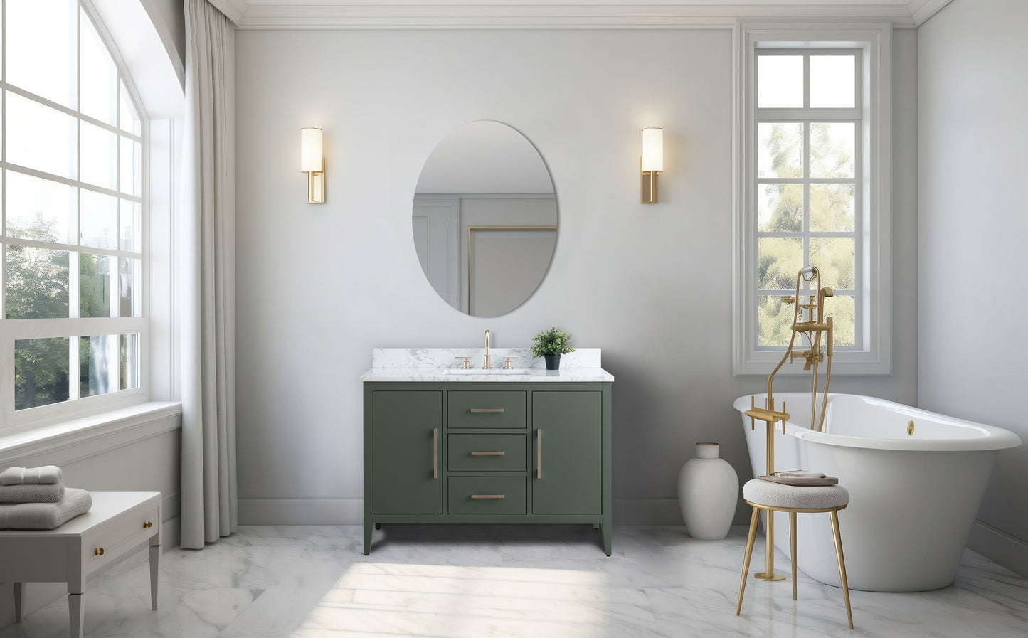 48 Inch Single Sink Bathroom Vanity in Vintage Green with Marble Countertop - Vanity Art VA9048-VG