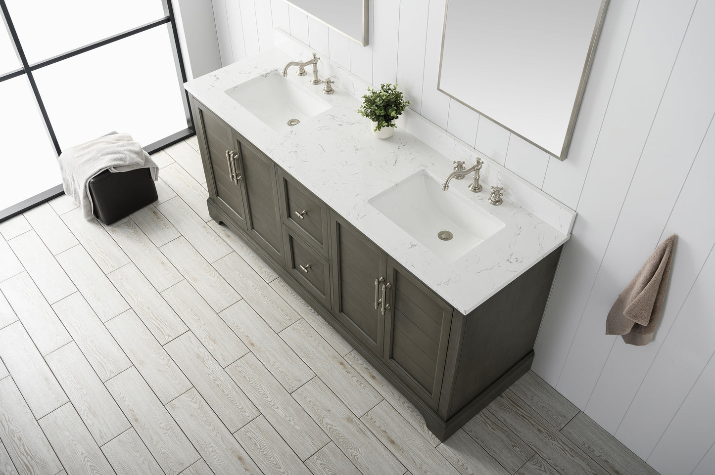 72 Inch Double Sink Bathroom Vanity in Gray with Marble Countertop & Backsplash - Vanity Art VA5072-DSG