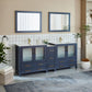 84 Inch Double Sink Bathroom Vanity in Blue with Ceramic Countertop - Vanity Art VA3036-84B