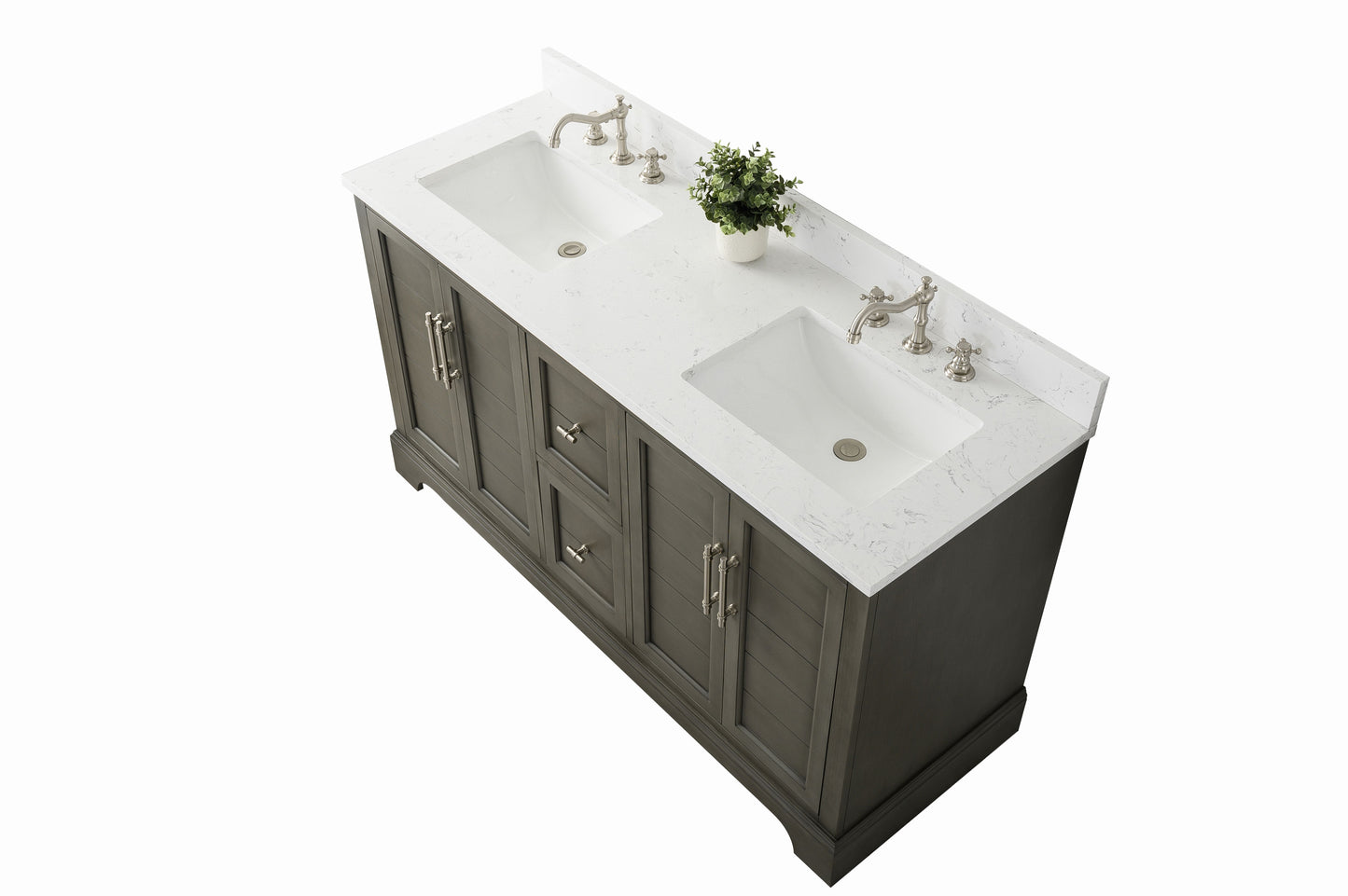 60 Inch Double Sink Bathroom Vanity in Gray with Marble Countertop & Backsplash - Vanity Art VA5060-DSG