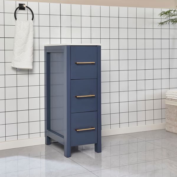 12 Inch Bathroom Vanity Cabinet in Blue with Marble Countertop - Vanity Art VA3012B